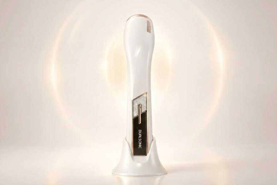 Dispositivo Dualsonic Maximum Alpha 7 en 1 de HIFU, RF y LED junto al skin coach personal Protocol Hub