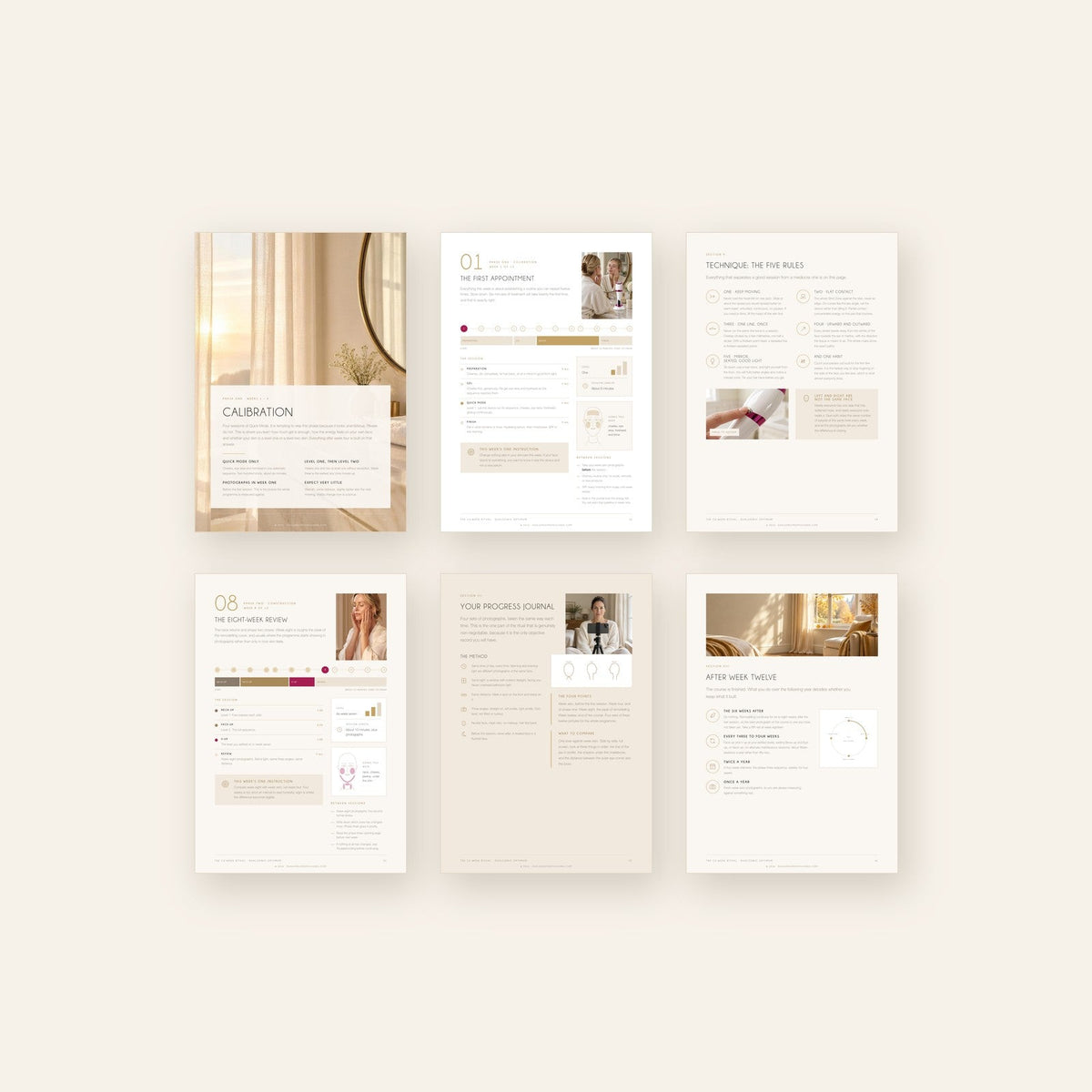 Pages from the Ritual: phase openers, weekly session plans, stroke maps and the progress journal