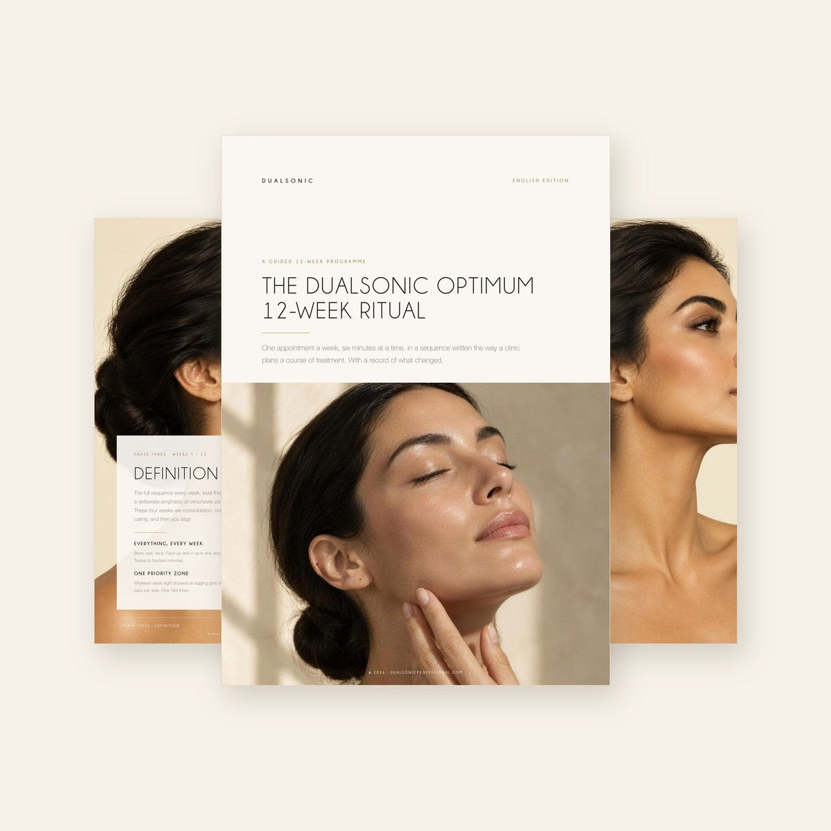 The Dualsonic Optimum 12-Week Ritual cover with inside pages behind it